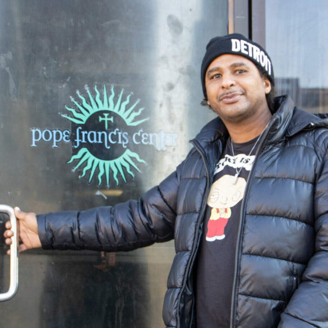 Day Center Guest at Entrance Day Center guest at building entrance