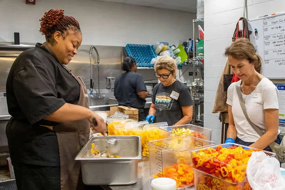 kitchen volunteers at day center